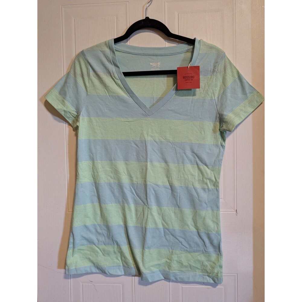 NWT Mossimo Supply Co. Women's L Blue/Green Striped V-Neck T-Shirt Mint
